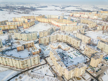 High angle view of buildings in city