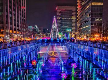 Illuminated city at night