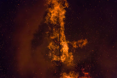 Low angle view of fire in sky at night