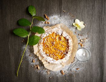High angle view of cake on table