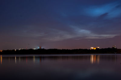 Scenic view of lake against sky at sunset