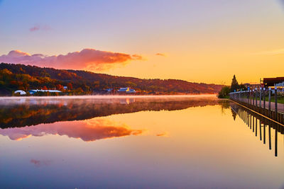 Scenic view of lake against sky during sunset