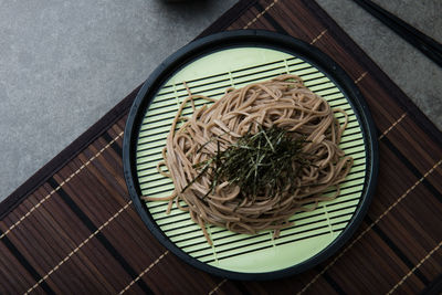 High angle view of food in bowl on table