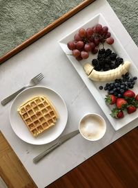 High angle view of breakfast on table