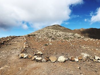 Scenic view of rocky mountain against sky