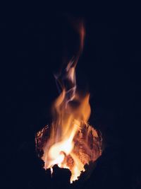 Close-up of fire in the dark