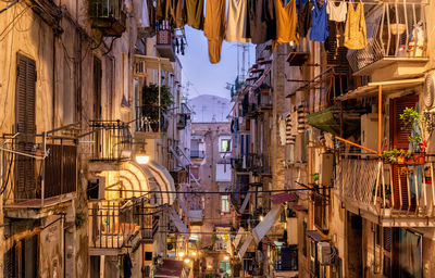 Illuminated buildings in city