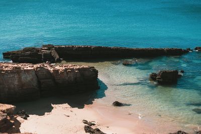 High angle view of rocks on beach