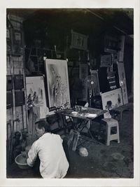 High angle view of man using mobile phone