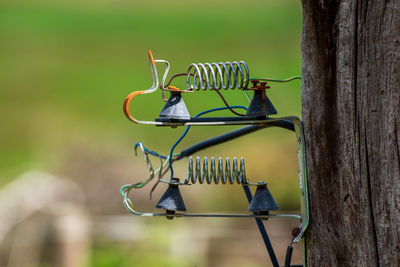 Power lines on an old fence