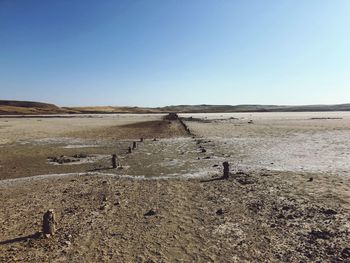 Scenic view of desert against clear sky