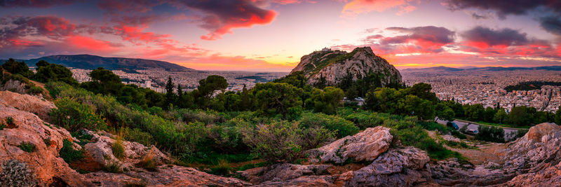 View of athens from lycabettus hill at sunset, greece.