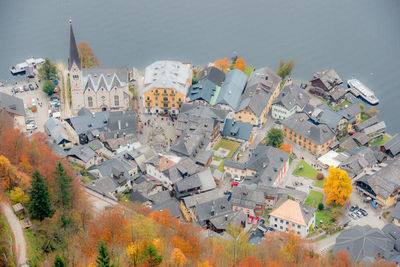 High angle view of buildings in city