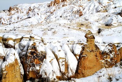 High angle view of icicles on snow covered land