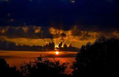 Silhouette trees against sky during sunset