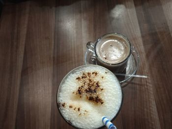 Directly above shot of coffee cup on table