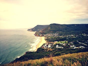 Scenic view of bay against sky