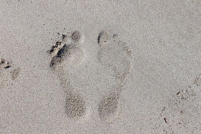 High angle view of footprints on sand