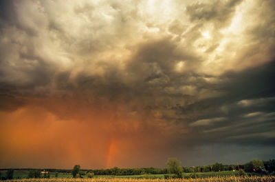 Scenic view of storm clouds over field