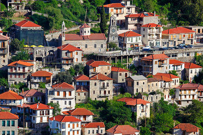 High angle view of buildings in city