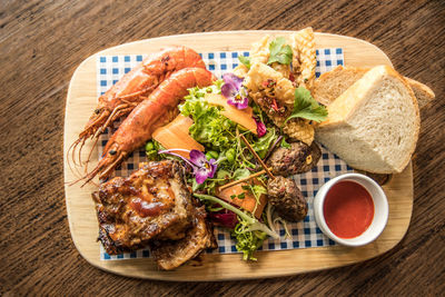 Directly above shot of food on serving board