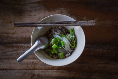 High angle view of food in bowl on table