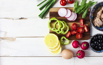 High angle view of fruits on table