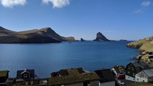 Panoramic view of sea against blue sky