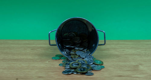 Close-up of glass jar on table