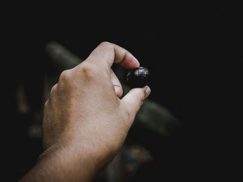 Close-up of hand holding snail outdoors