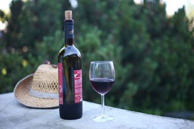 Wine glass bottle on table