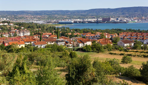 High angle view of townscape against sky