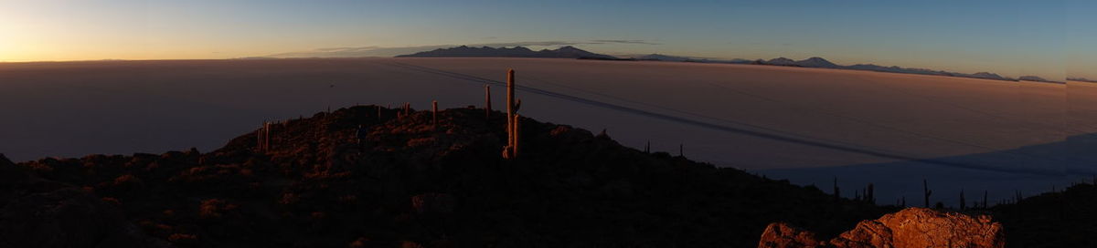 Panoramic view of landscape against sky during sunset