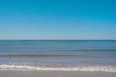 Scenic view of sea against clear blue sky