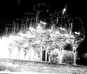 Close-up of wine bottles on table