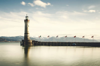 Commercial dock against sky