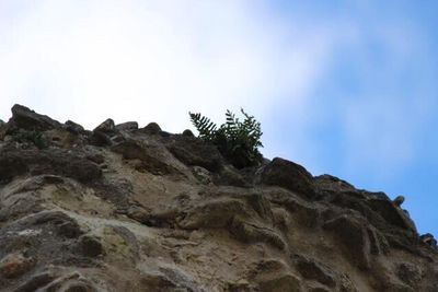 Low angle view of rock against sky