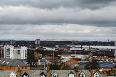 High angle view of townscape against sky