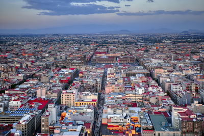 High angle view of buildings against sky in city