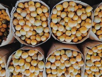 Full frame shot of oranges in containers at market