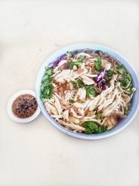 High angle view of food in bowl on table