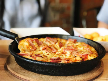 Close-up of food served on table