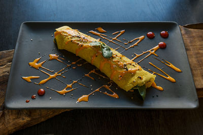 High angle view of food on table