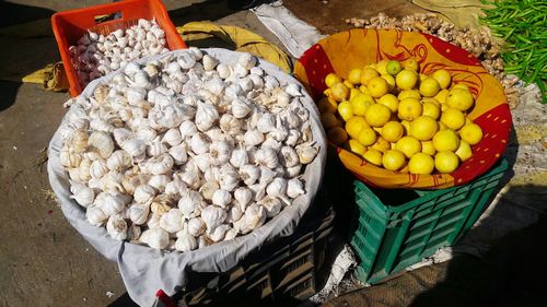 High angle view of vegetables for sale in market