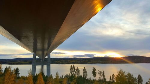 Bridge over river against sky during sunset