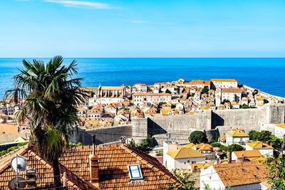 High angle view of old town of dubrovnik against adriatic sea