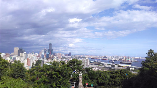High angle view of buildings in city