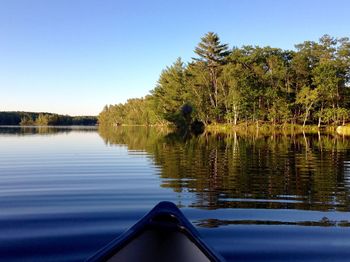 Scenic view of lake and trees against clear sky