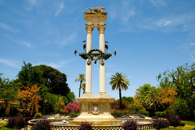 Low angle view of fountain against sky