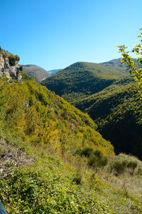 Scenic view of mountains against clear sky